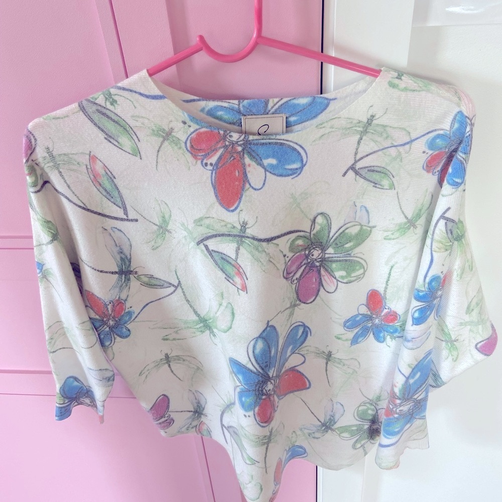 Sioni DragonFly and Flower Embroidery Dolman Sleeved Crewneck Sweater